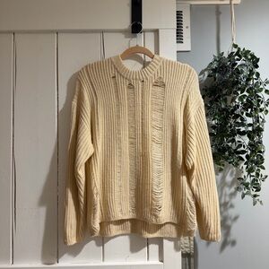 ASOS Cream Distressed Ribbed Knit Sweater